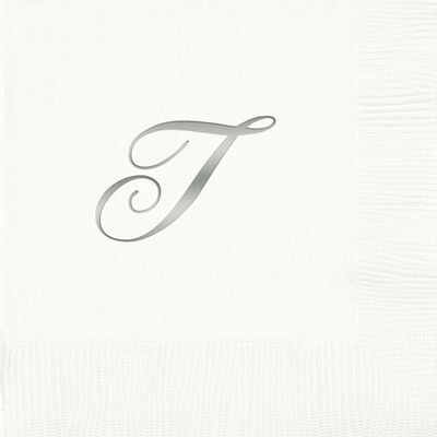 3-Ply White Beverage Napkins - Silver Quill - T