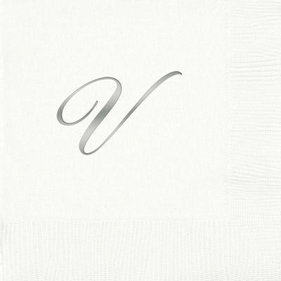 3-Ply White Beverage Napkins - Silver Quill - V