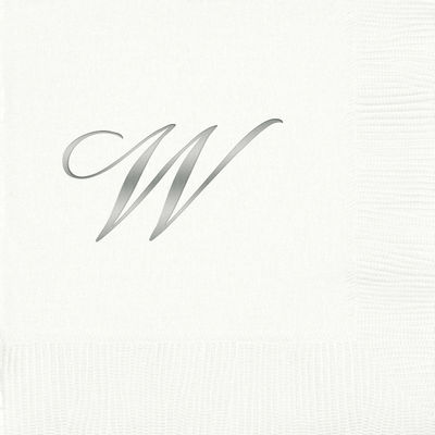 3-Ply White Beverage Napkins - Silver Quill - W