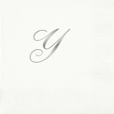 3-Ply White Beverage Napkins - Silver Quill - Y