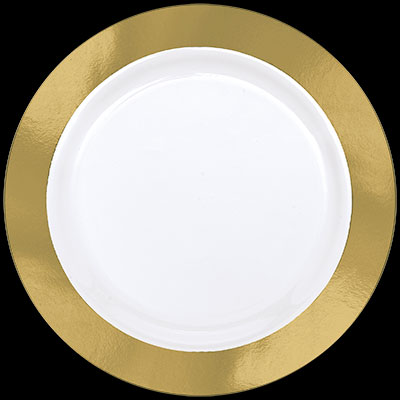 7.5" White Plastic Plate w/Gold Trim