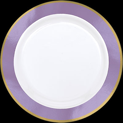 10.25" White Plastic Plate w/Gold & Lavender Trim