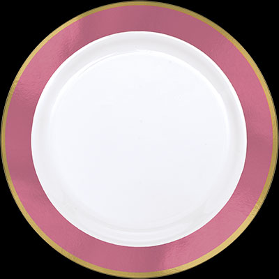 7.5" White Plastic Plate w/Gold & Pink Trim